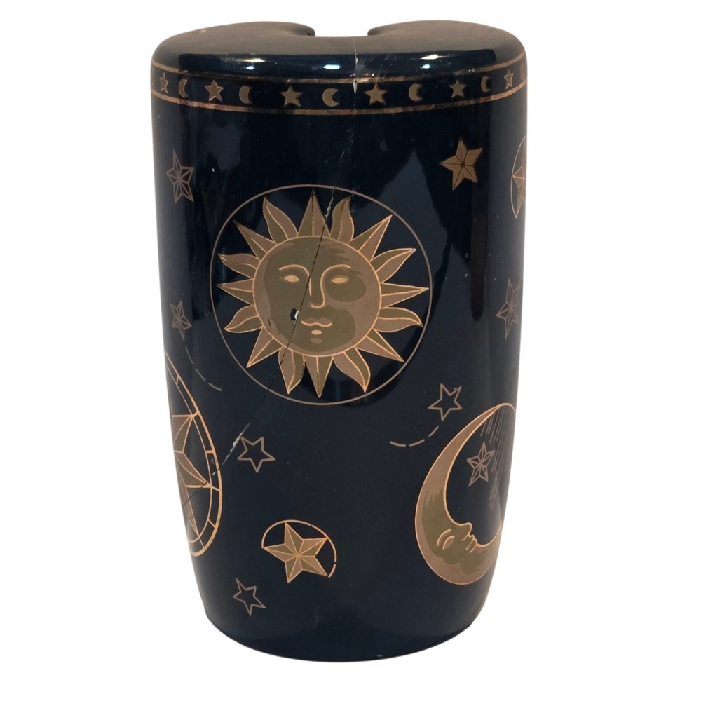 Favorite Things Celestial Sun Moon Stars Ceramic Vase Blue Gold Whimsigoth 90s
